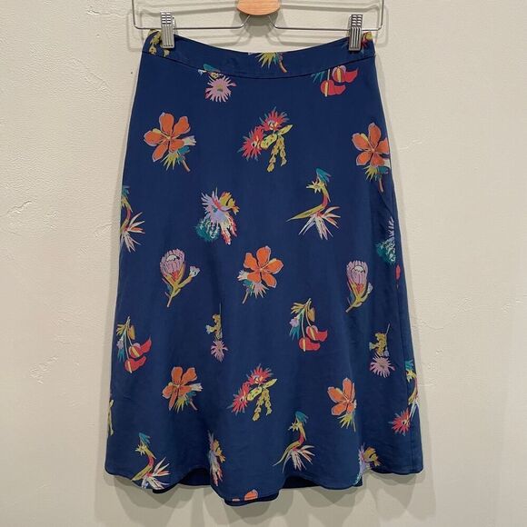 Madewell Silk Atrium Midi Skirt in Bird of Paradise - Size: 0 - Picture 2 of 7